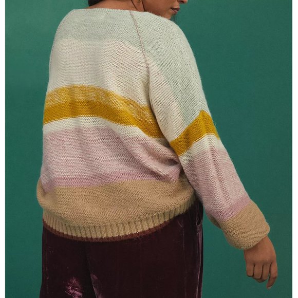 Anthropologie Theia V-Neck Striped Knit Sweater - 3X (Plus) - Picture 2 of 7